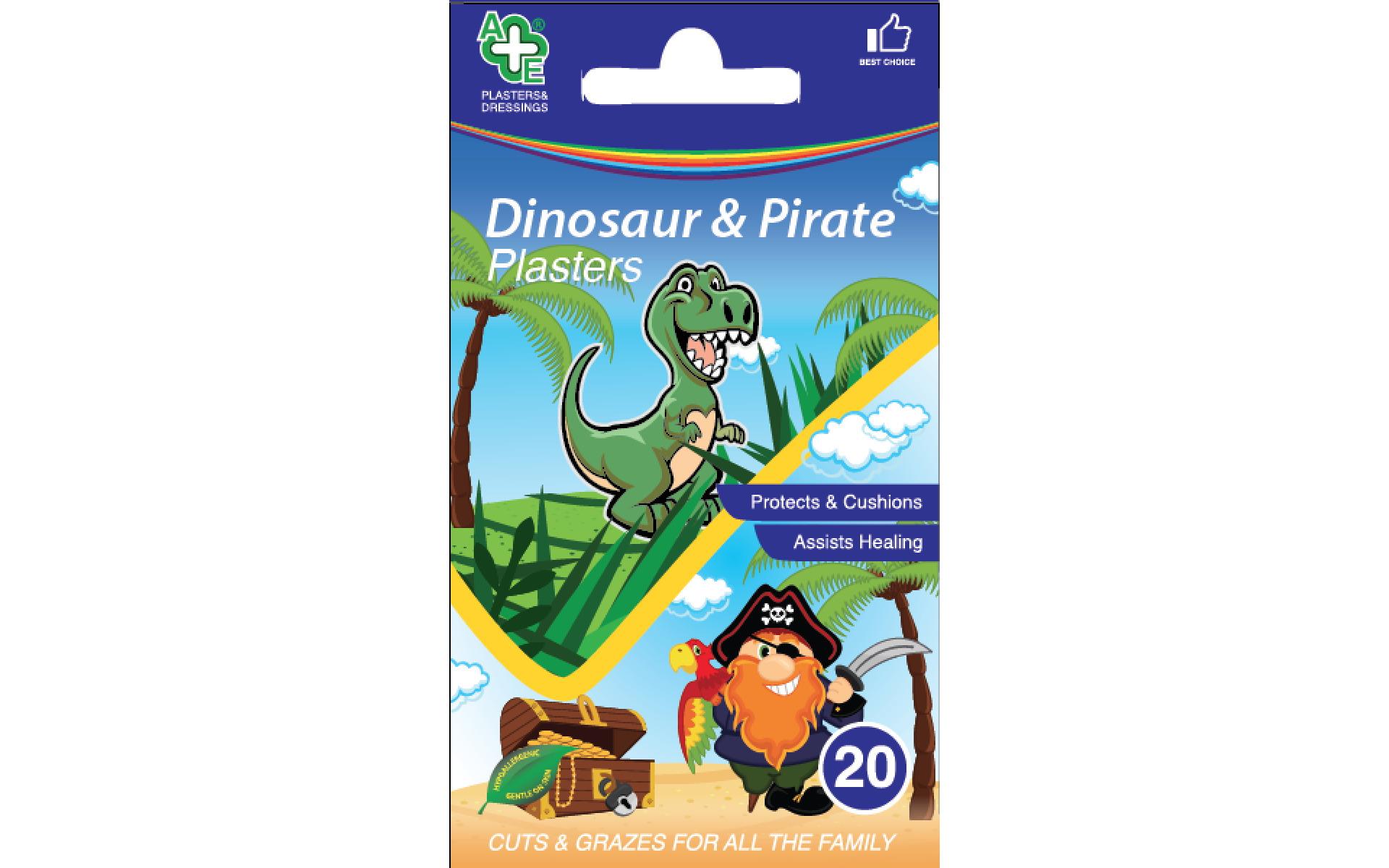 AE24 20 Assorted Dinosaur & Pirate Plasters